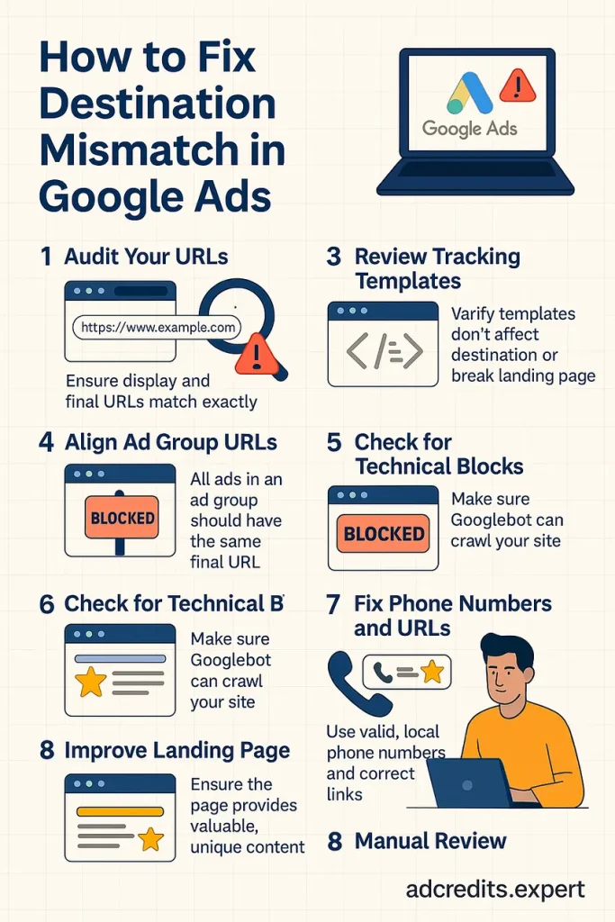 Steps to Fix Destination Mismatch in Google Ads