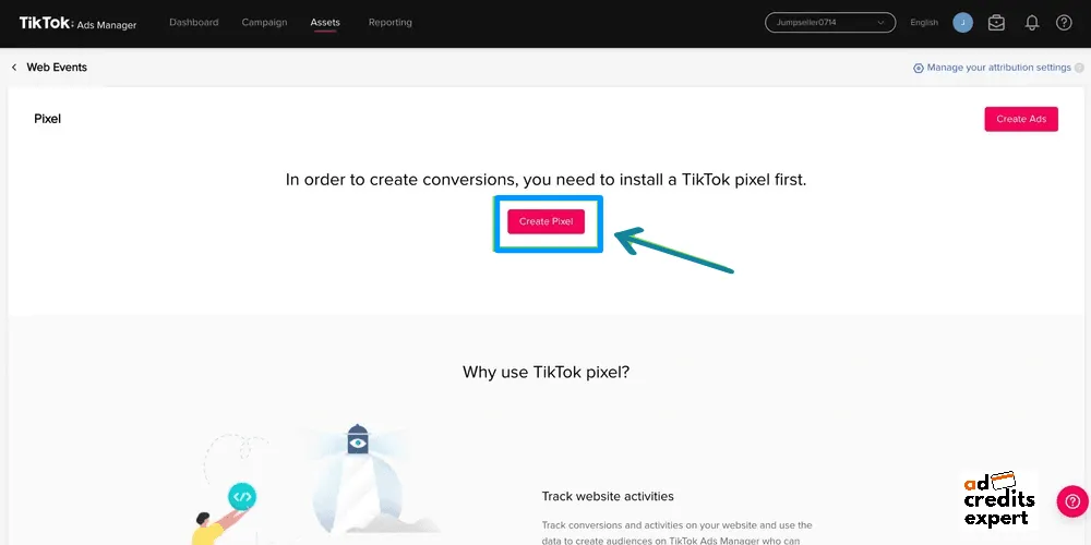 Create Pixel on Tiktok Ads