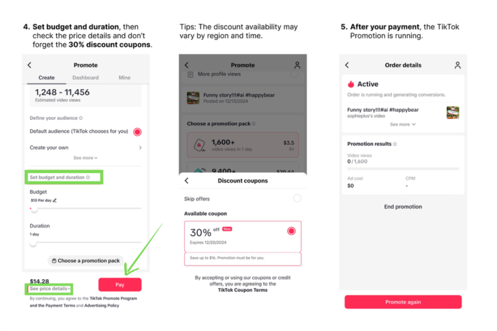TikTok Promote - Set Your Budget & Duration