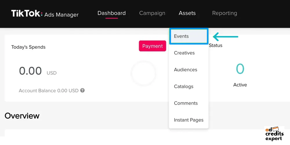 select Event Menu in TikTok Ads Manager