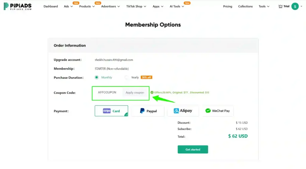 Sign Up for PiPiADS