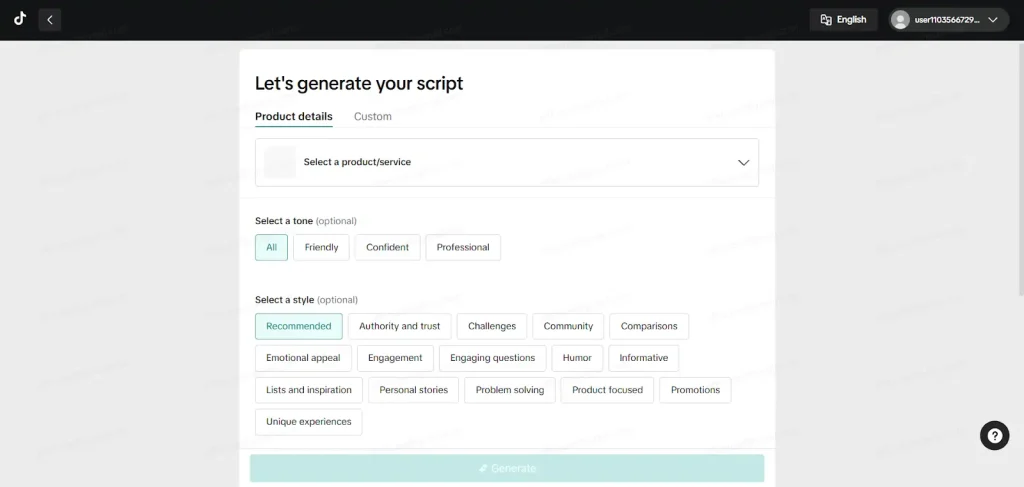TikTok Symphony Script Generator