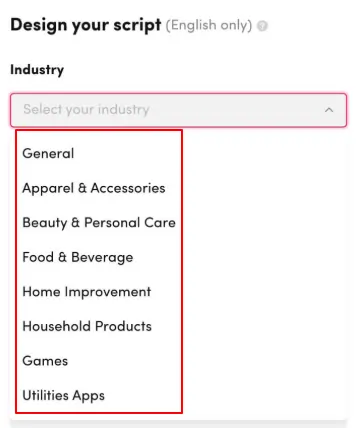 TikTok Symphony's AI Script Generator Industry Menu