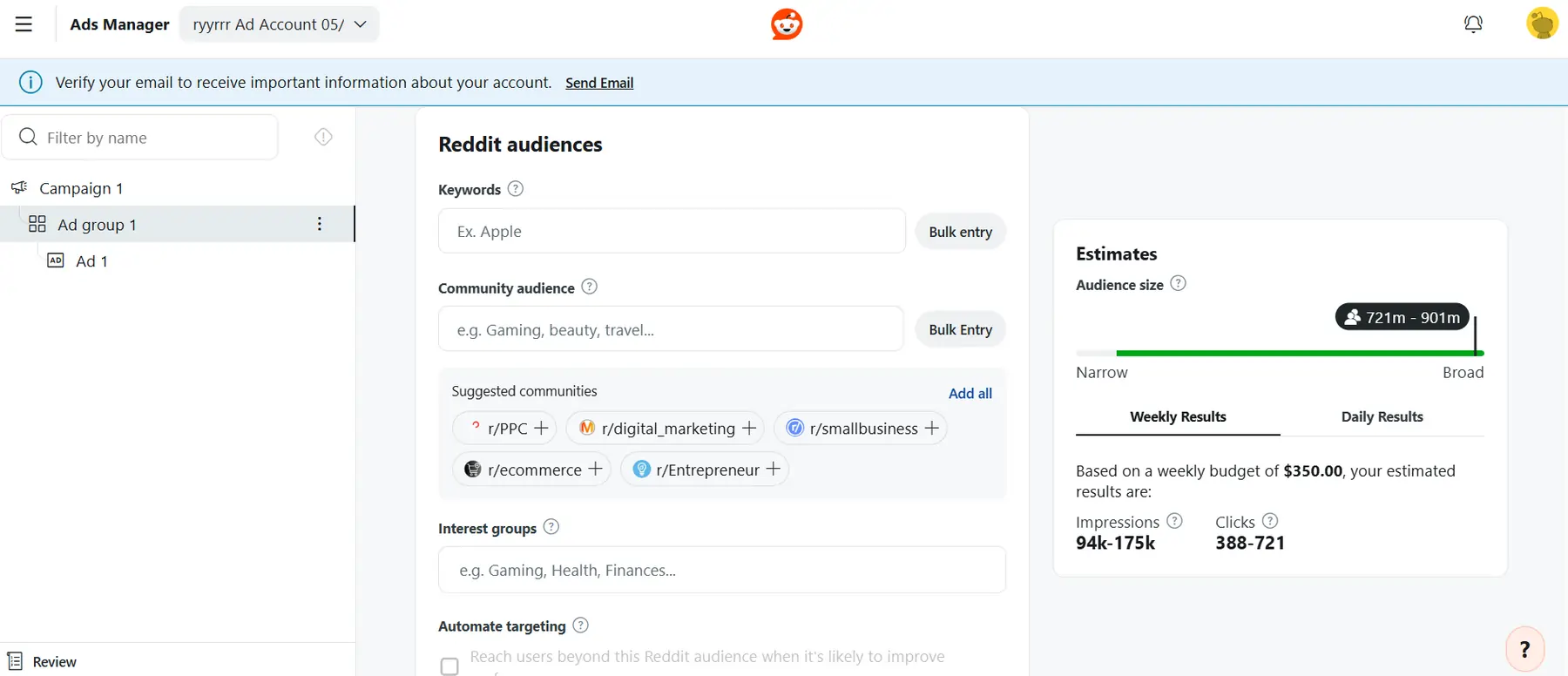 Reddit Ads Keyword targeting