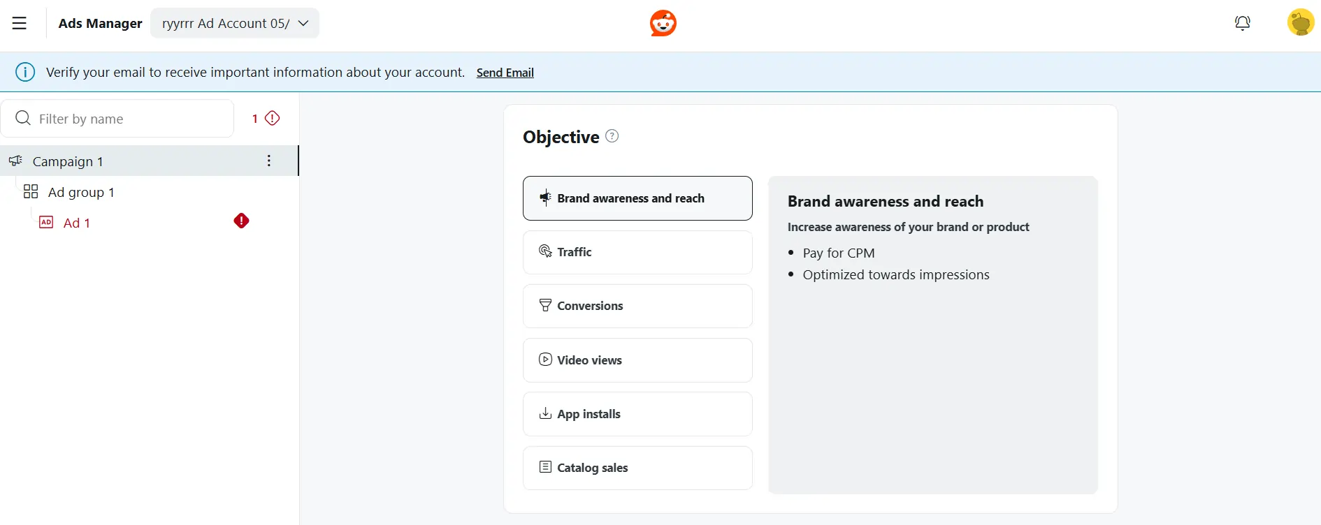 Reddit Ads campaign structure