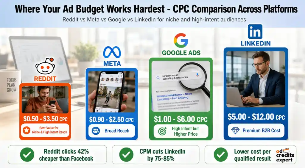 Reddit ad costs compared with major advertising platforms