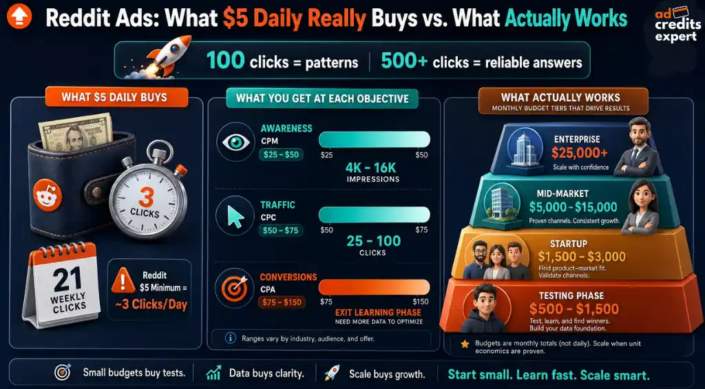Reddit ads testing budget and click requirements