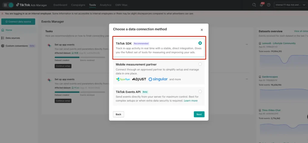 Select an Event in TikTok ads