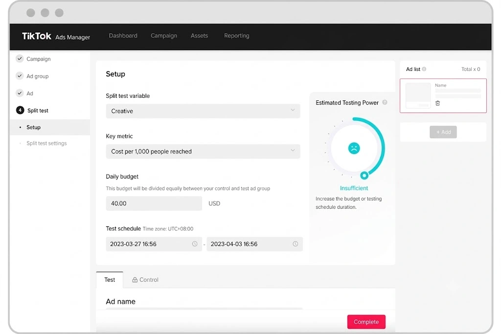 TikTok Split Testing tool